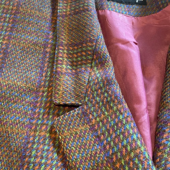 Vintage RARE Find Giorgio Sant’Angelo Tweed Plaid Pure Wool Blazer 12 *Flaw - Picture 8 of 15